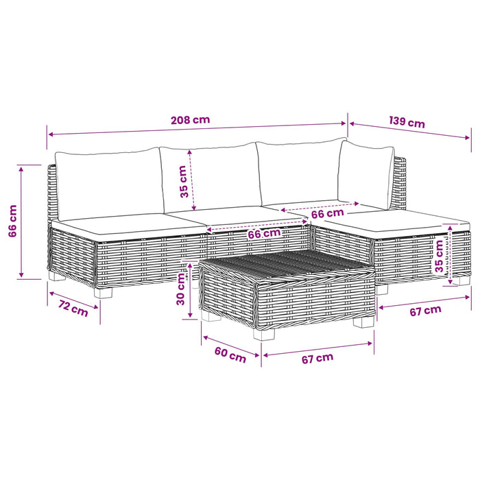 5 buc. Set de lounge din ratan cu perne GENDT Ratan Natural WALTI