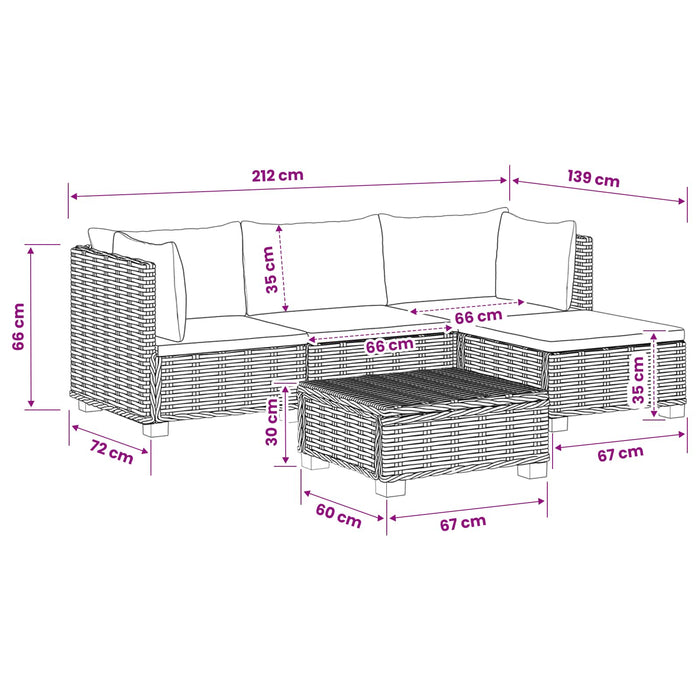 5 buc. Set de lounge din ratan cu perne GENDT Ratan Natural WALTI