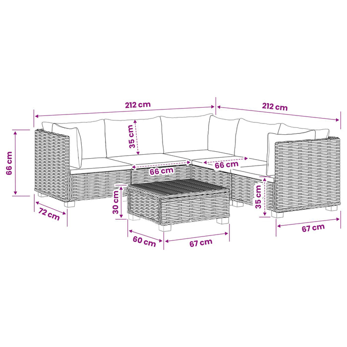 6 buc. Set de lounge din ratan cu perne GENDT Ratan Natural WALTI