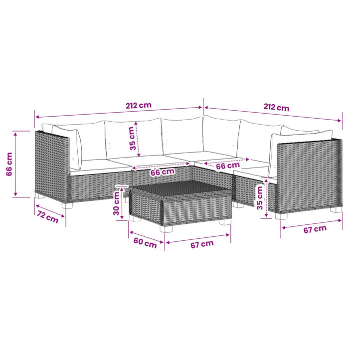 6 buc. Set de lounge din ratan cu perne GENDT Ratan Natural WALTI