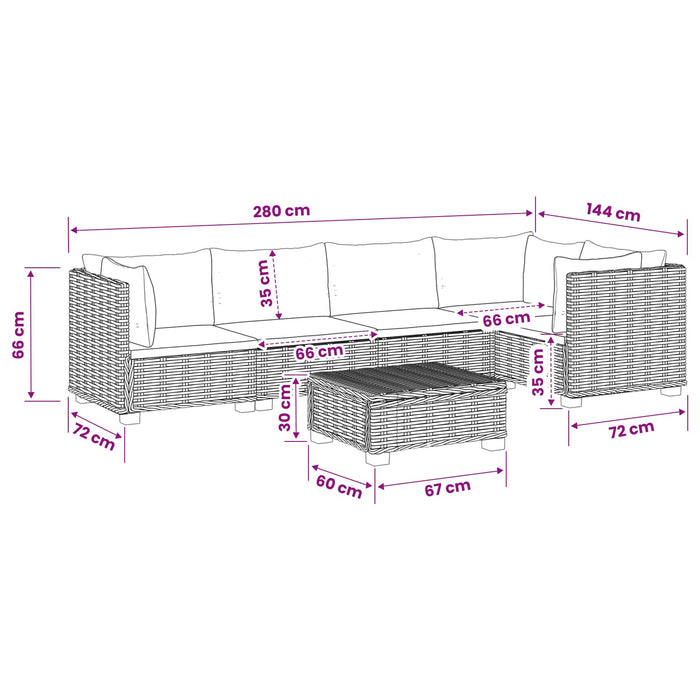 6 buc. Set de Lounge din Ratan cu Perne GENDT Ratan Natural WALTI