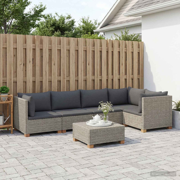 6 buc. Set de Lounge din Ratan cu Perne GENDT Ratan Natural WALTI