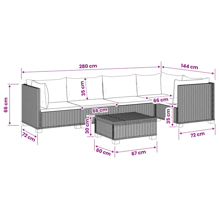 6 buc. Set de Lounge din Ratan cu Perne GENDT Ratan Natural WALTI