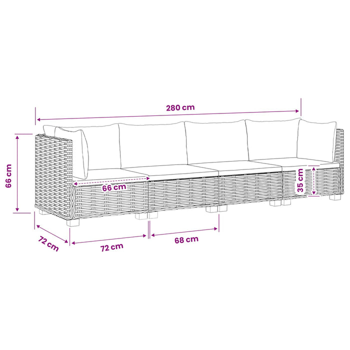4 buc. Set de lounge din ratan cu perne GENDT Ratan Natural WALTI