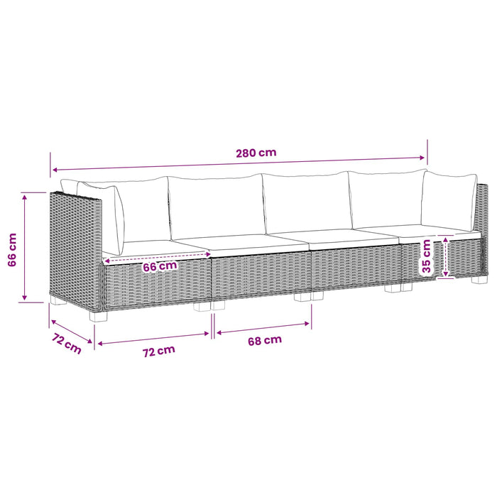 4 buc. Set de lounge din ratan cu perne GENDT Ratan Natural WALTI