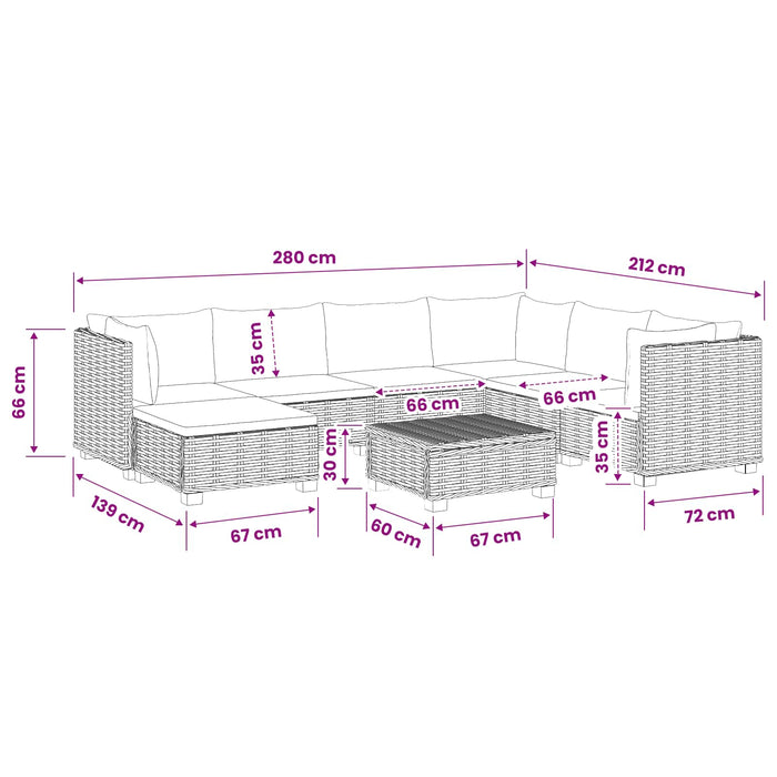 8 buc. Set de lounge din ratan cu perne GENDT Ratan Natural WALTI