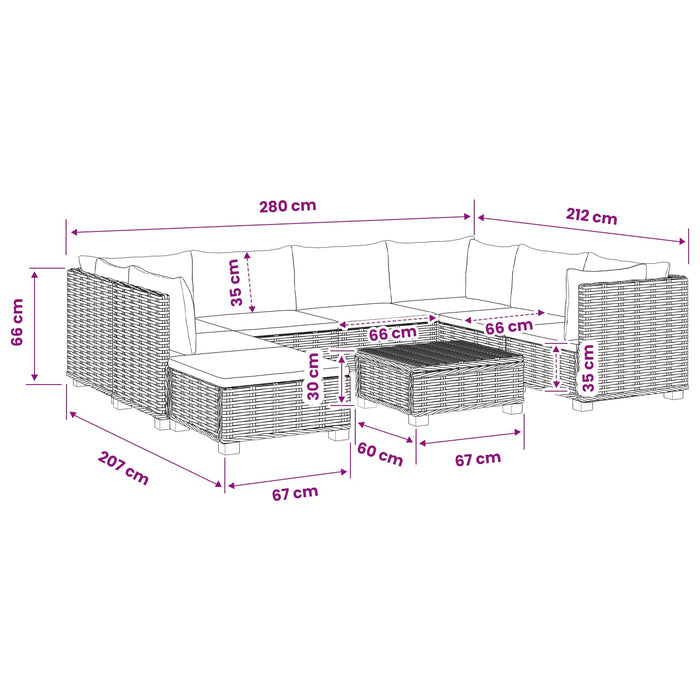 9 buc. Set de lounge din ratan cu perne GENDT Ratan Natural WALTI