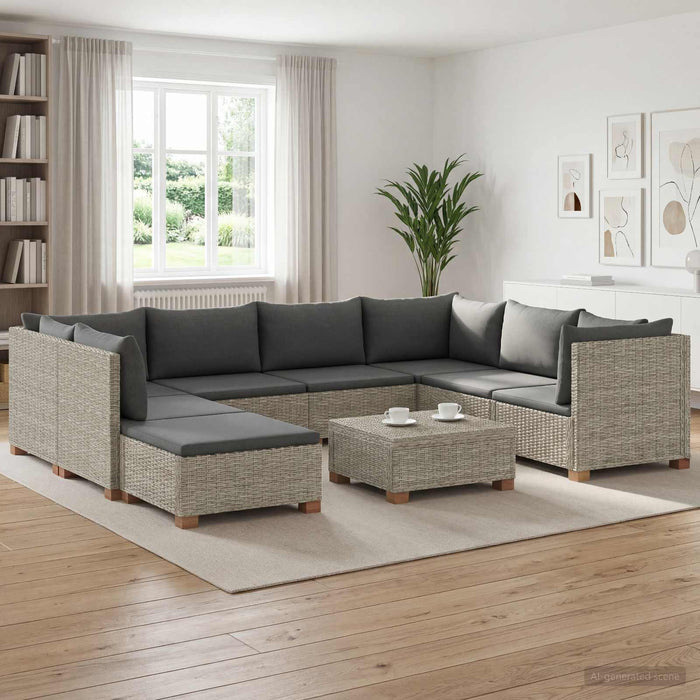 9 buc. Set de lounge din ratan cu perne GENDT Ratan Natural WALTI