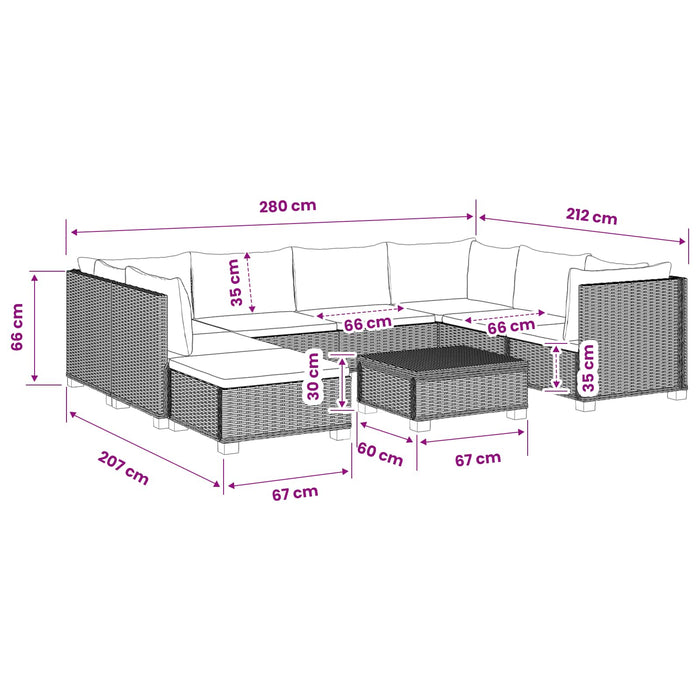 9 buc. Set de lounge din ratan cu perne GENDT Ratan Natural WALTI