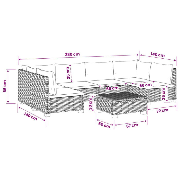 7 buc. Set de Lounge din Ratan cu Perne GENDT Ratan Natural WALTI