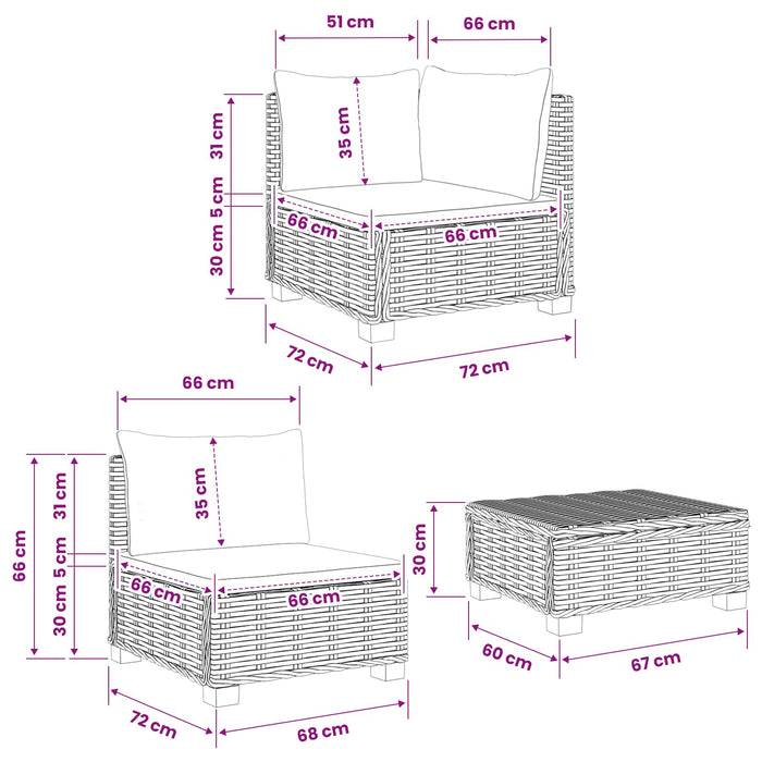 7 buc. Set de Lounge din Ratan cu Perne GENDT Ratan Natural WALTI