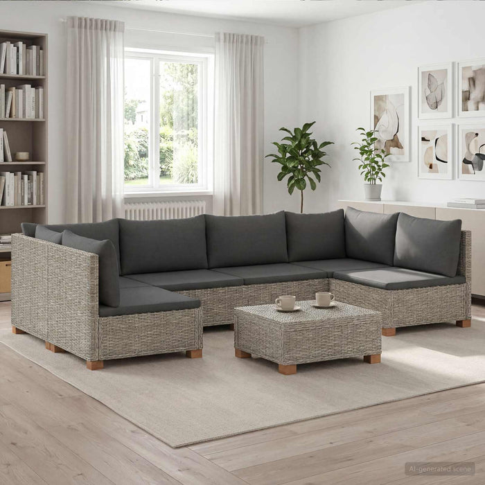 7 buc. Set de Lounge din Ratan cu Perne GENDT Ratan Natural WALTI