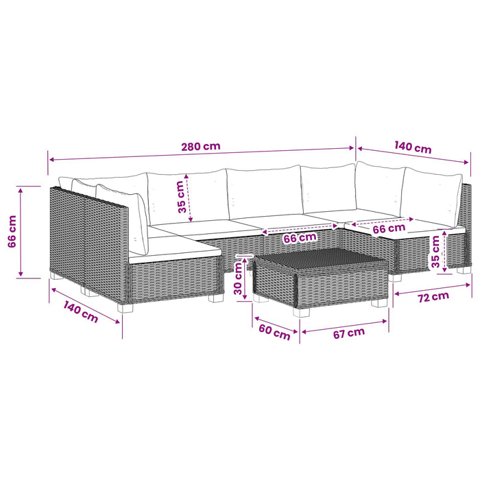 7 buc. Set de Lounge din Ratan cu Perne GENDT Ratan Natural WALTI