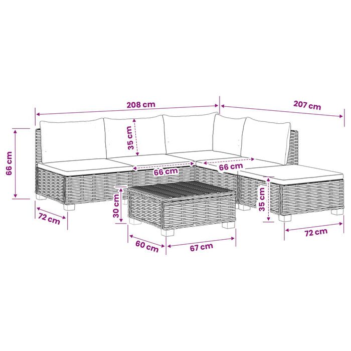 6 buc. Set de lounge din ratan cu perne GENDT Ratan Natural WALTI