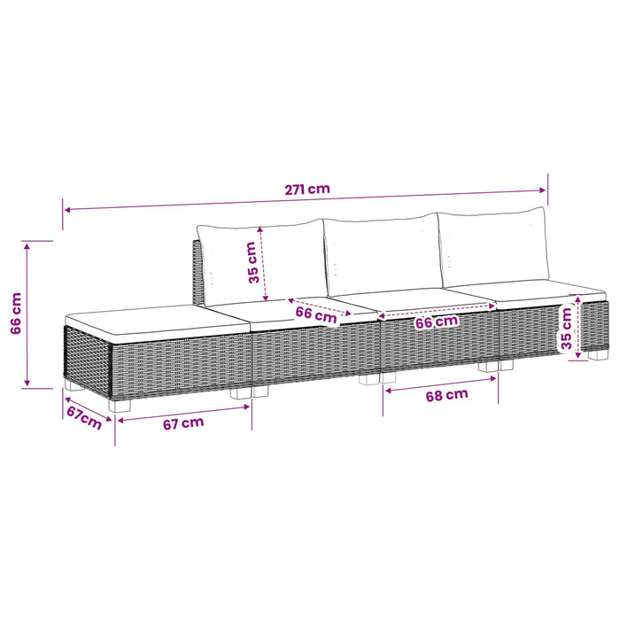 4 buc. Set de lounge din ratan cu perne GENDT Ratan Natural WALTI