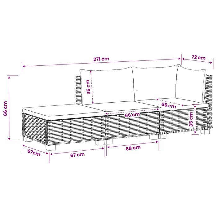 3 buc. Set de lounge din ratan cu perne GENDT Ratan Natural WALTI