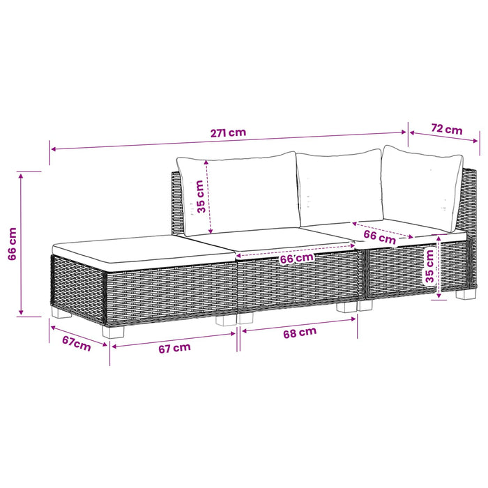 3 buc. Set de lounge din ratan cu perne GENDT Ratan Natural WALTI