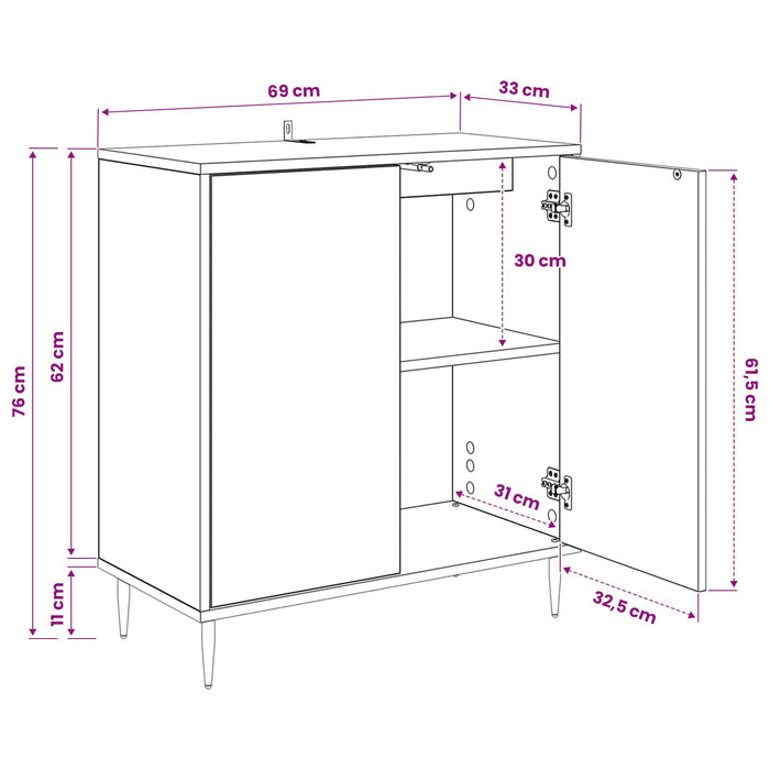 Bufet HEESCH Stejar Negru 69 x 33 x 76 cm Lemn prelucrat WALTI