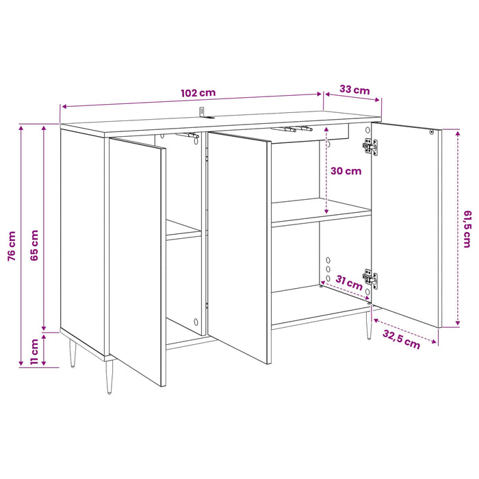 Bufet MAINZ Stejar Negru 102 x 33 x 76 cm Lemn prelucrat WALTI