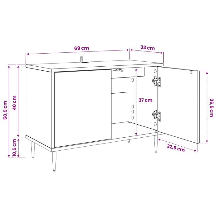 Cabinet TV BONN 69 x 33 x 50,5 cm Stejar Negru Lemn prelucrat WALTI
