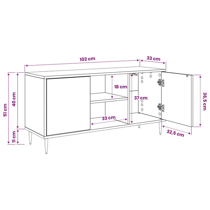 Cabinet TV ESSEN 102 x 33 x 51 cm Stejar Negru Lemn prelucrat WALTI