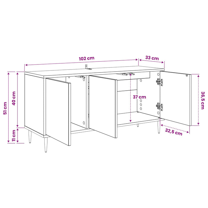 Cabinet TV HEESCH 102 x 33 x 51 cm Stejar Negru Lemn prelucrat WALTI