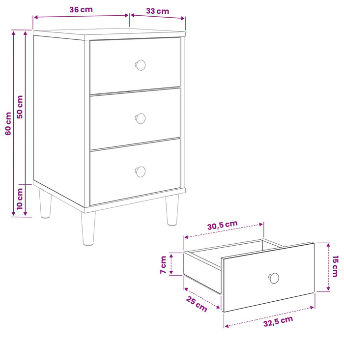 Dulap de noapte GENNEP Stejar Sonoma 36 x 33 x 60 cm WALTI