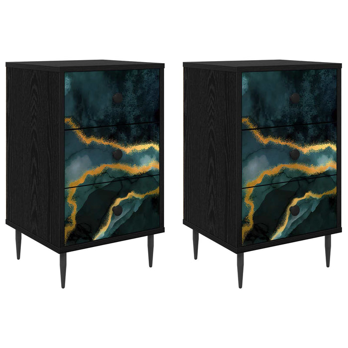 Dulap de noapte WIJHE 2 buc. Stejar Negru 36 x 33 x 61 cm WALTI