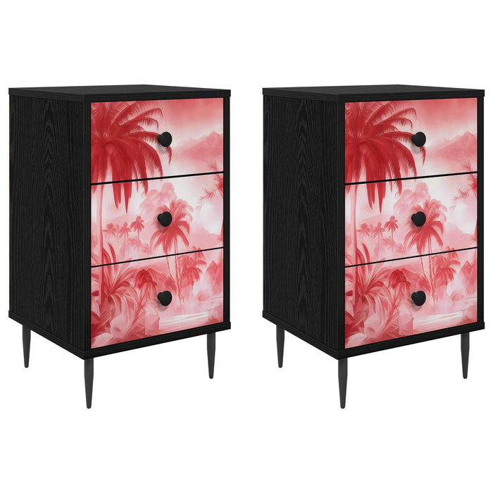 Dulap de noapte AACHEN 2 buc. Stejar Negru 36 x 33 x 61 cm WALTI