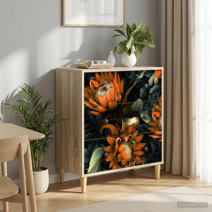 Comodă cu sertare LOCHEM Imprimare portocalie 66 x 36,5 x 75 cm WALTI