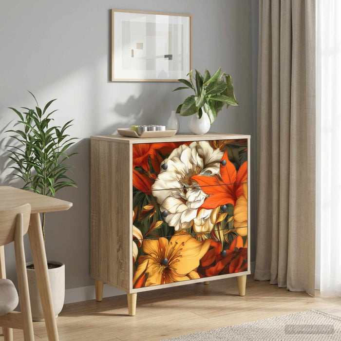 Comodă cu sertare GENNEP Imprimare cu crin 66 x 36,5 x 75 cm WALTI