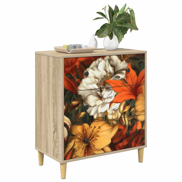 Comodă cu sertare GENNEP Imprimare cu crin 66 x 36,5 x 75 cm WALTI