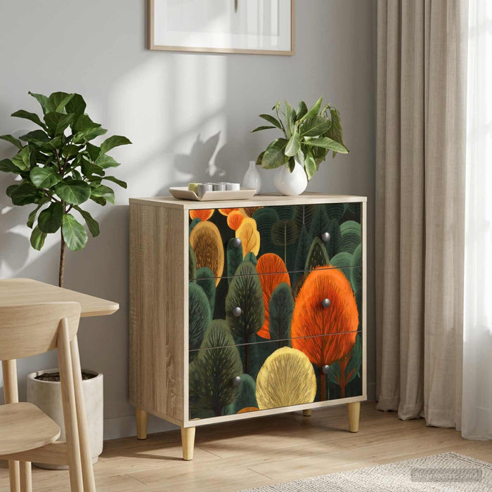 Comodă cu sertare ZAANDAM Print cu pădure 66 x 36,5 x 75 cm WALTI