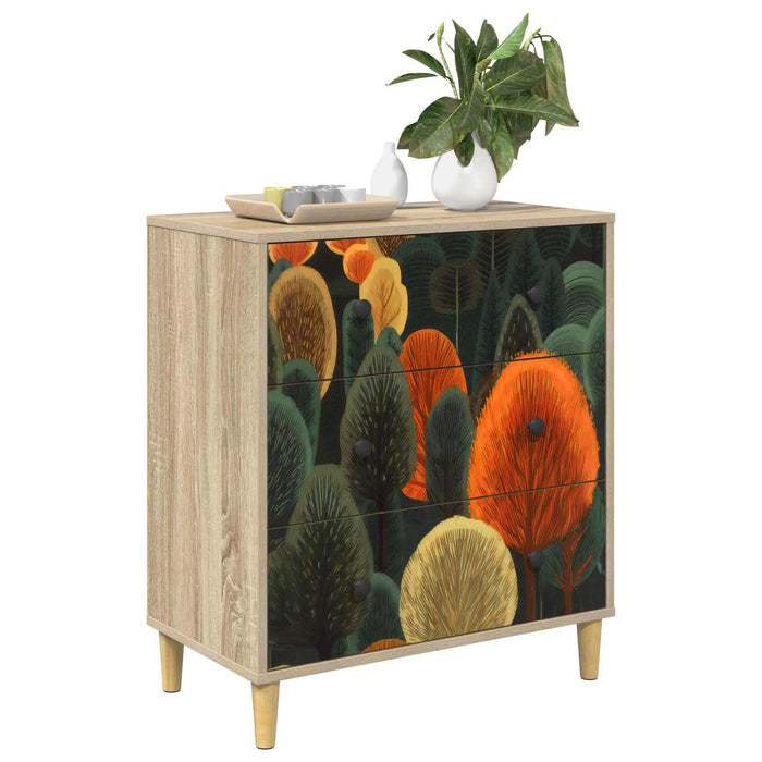 Comodă cu sertare ZAANDAM Print cu pădure 66 x 36,5 x 75 cm WALTI