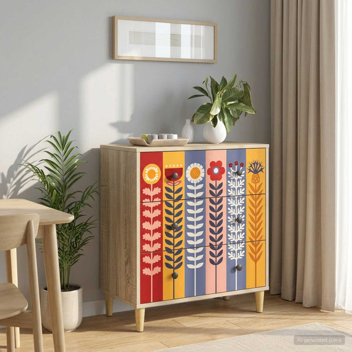 Comodă cu sertare ESSEN Print cu floarea-soarelui Sonoma WALTI