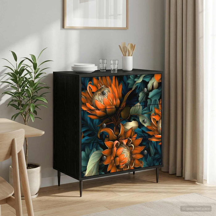 Comodă cu sertare LOCHEM Imprimare portocalie 66 x 36,5 x 76 cm WALTI