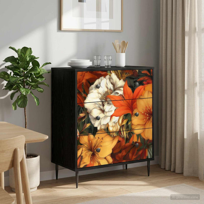Comodă cu sertare GENNEP Imprimare cu crin 66 x 36,5 x 76 cm WALTI