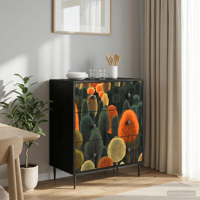 Comodă cu sertare ZAANDAM Print cu pădure 66 x 36,5 x 76 cm WALTI