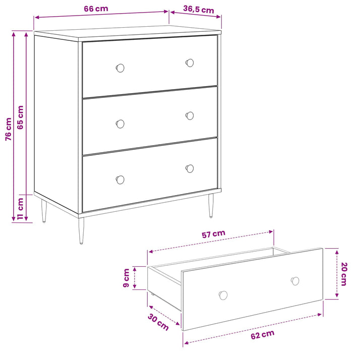 Comodă cu sertare BONN Imprimare retro wave 66 x 36,5 x 76 cm WALTI