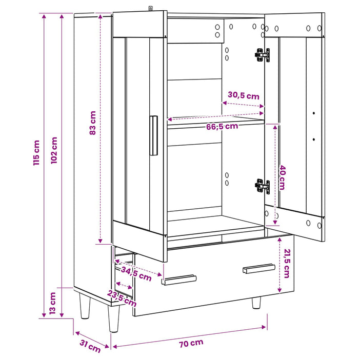 Bufet Stejar Artizanal 70 x 31 x 115 cm Lemn prelucrat WALTI