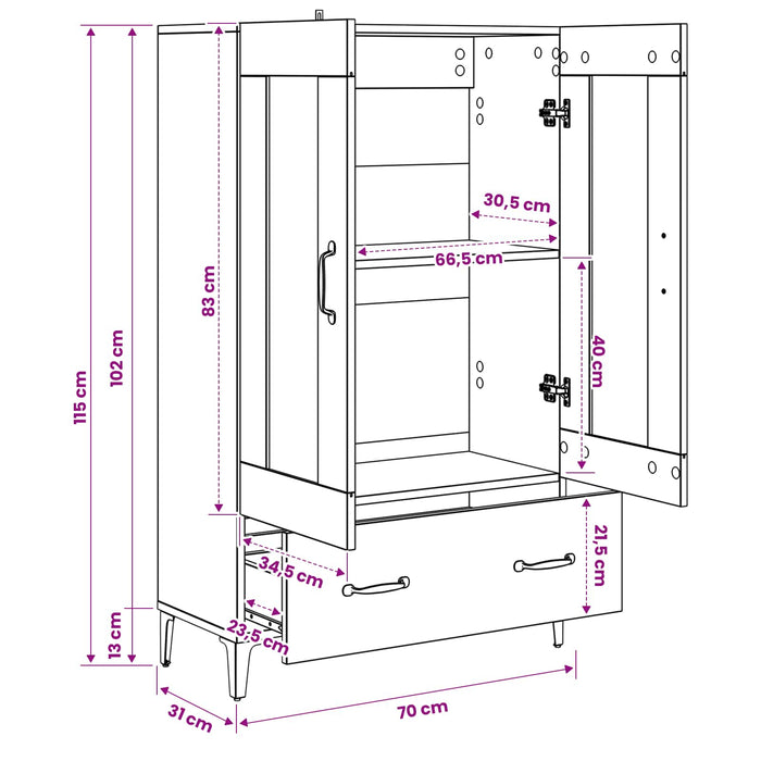 Bufet Stejar Negru 70 x 31 x 115 cm Lemn prelucrat WALTI