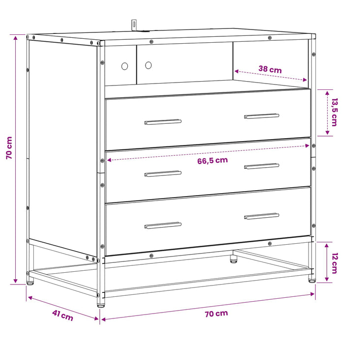 Dulap cu sertare 3-Drawer Stejar artizanal 70 x 41 x 70 cm WALTI