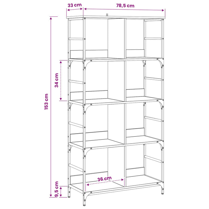 Raft pentru cărți Stejar artizanal 78,5 x 33 x 153 cm metal PB - WALTI WALTI
