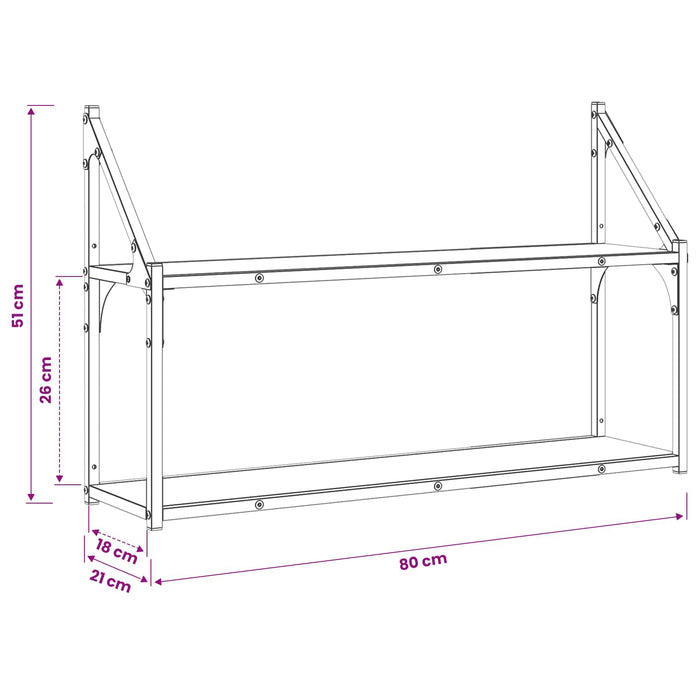 Raft de perete Montare pe perete Stejar negru 80 x 21 x 51 cm WALTI