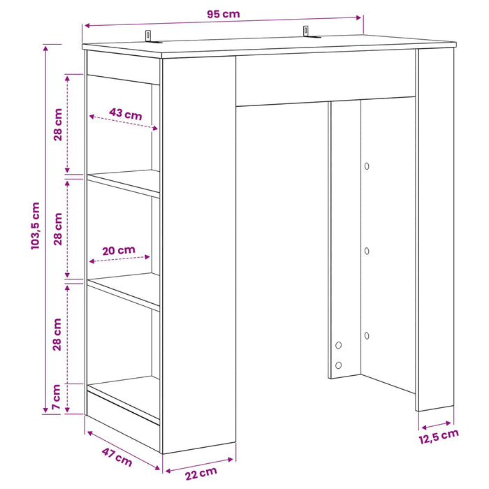 Masă de bar 95 x 47 x 103,5 cm Lemn prelucrat Stejar Negru WALTI