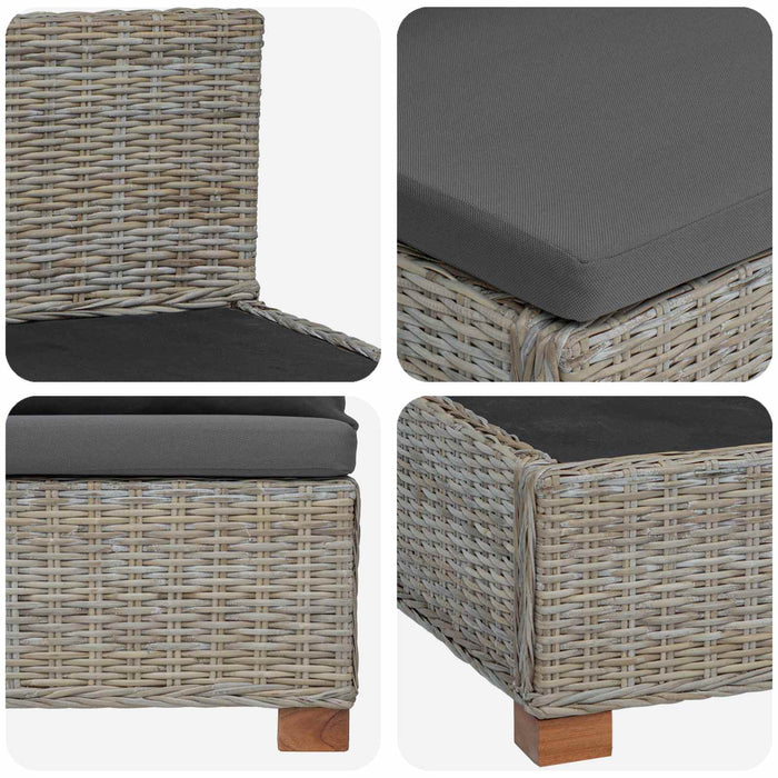 Sofa Medie cu Perne GENDT Ratan Natural Gri Kubu WALTI