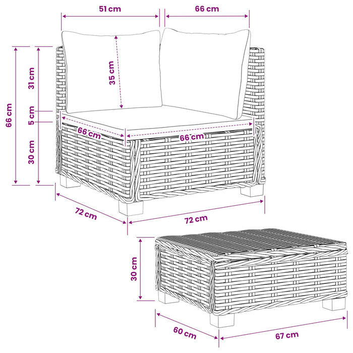 2 buc. Set de Lounge din Ratan cu Perne GENDT Ratan Natural WALTI