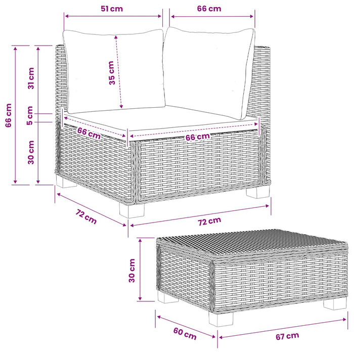 2 buc. Set de Lounge din Ratan cu Perne GENDT Ratan Natural WALTI