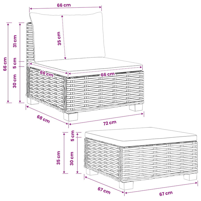 2 buc. Set de Lounge din Ratan cu Perne GENDT Ratan Natural WALTI