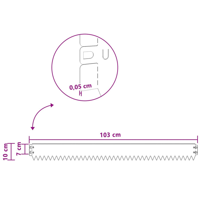 Margine pentru gazon 20 pcs 103 x 10 cm Oțel Argintiu WALTI